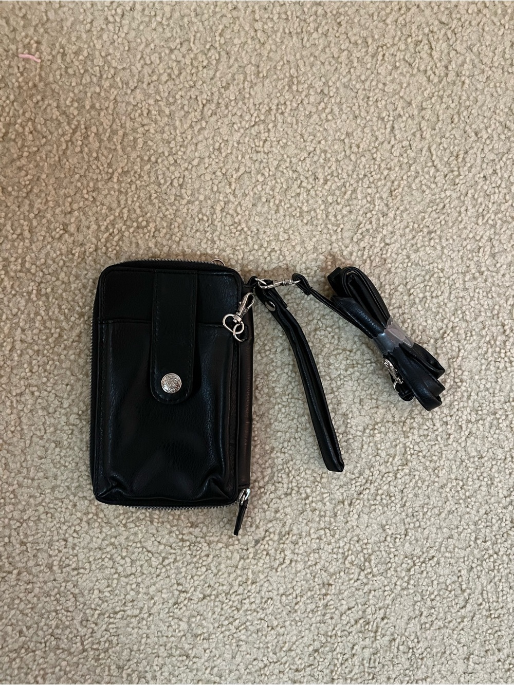 Black Faux Leather Wallet / Wristlet / Crossbody Strap Wallet